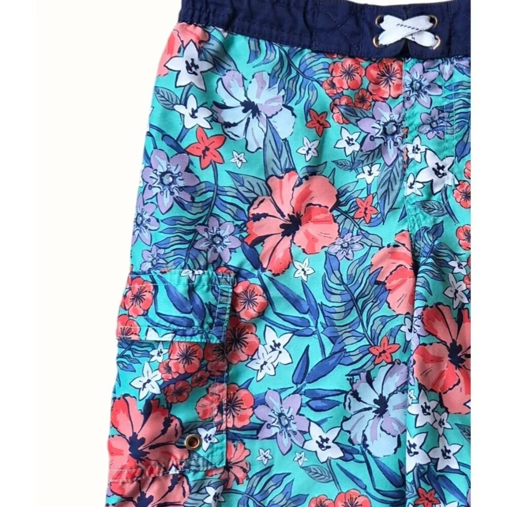 Boys Cat & Jack Floral Swim Trunks Size 5/6 With Drawstring Waist & Cargo Pocket - Picture 3 of 7